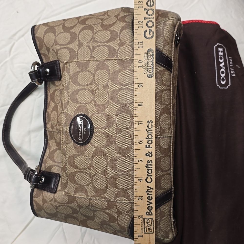Coach Tan and Black Signature Leather Hand Bag - Picture 14 of 16